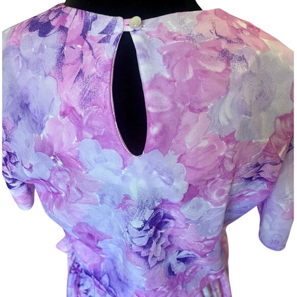 Vintage 80’s KR of NY Hot Pink Purple Peplum Bow Secretary Retro Dress Med Large - Picture 7 of 9